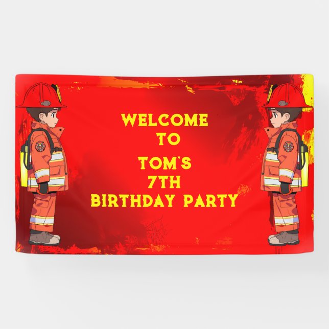 Kids Firefighter Themed Birthday Party  Banner (Horizontal)
