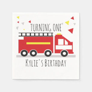 Kids Firetruck Fun Confetti Birthday Name  Napkin