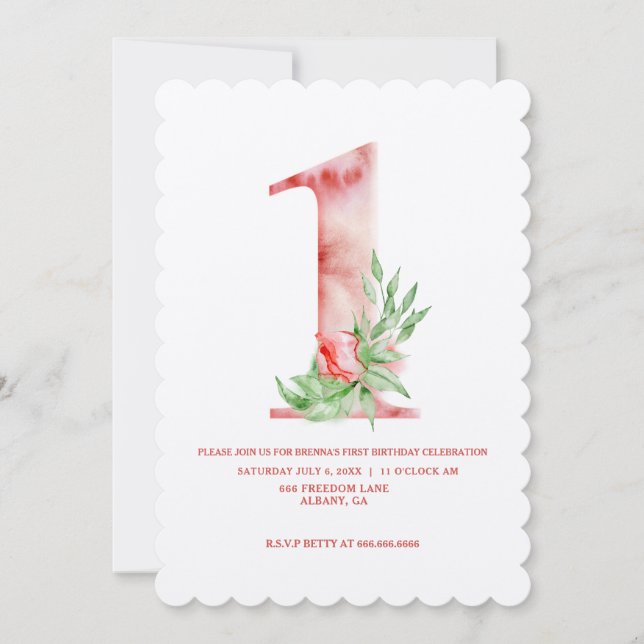 Kids First Birthday Floral Art Deco Birthday Party Invitation (Front)