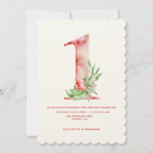 Kids First Birthday Floral Art Deco Birthday Party Invitation