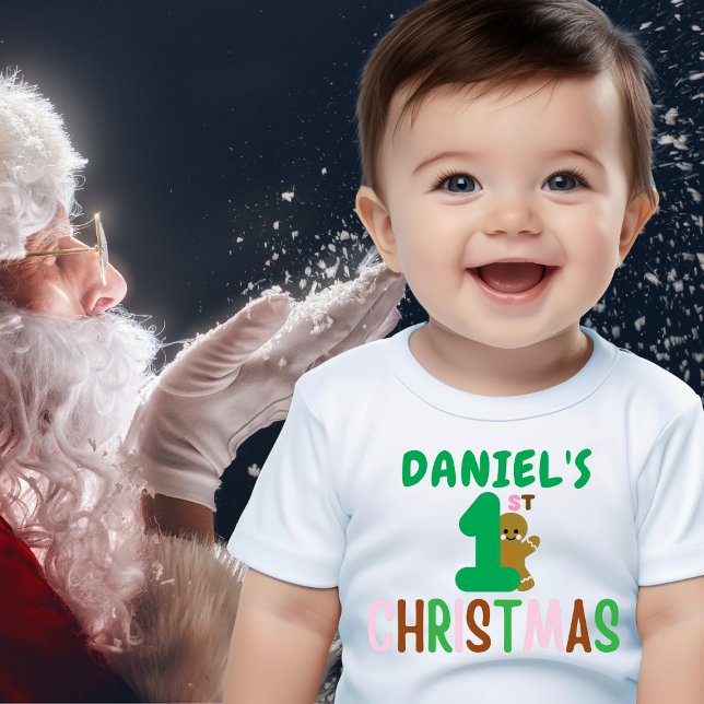 Kids First Christmas Gingerbread Name Funny     Baby T-Shirt (Creator Uploaded)