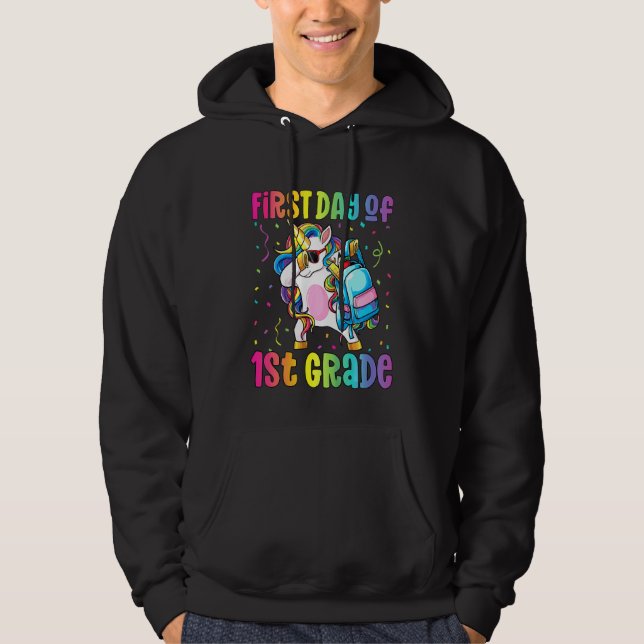 Kids First Day of 1st Grade Girls Dabbing Unicorn  Hoodie (Front)