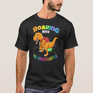 Kids First Day Of Pre Kindergarten Dino Roaring In T-Shirt