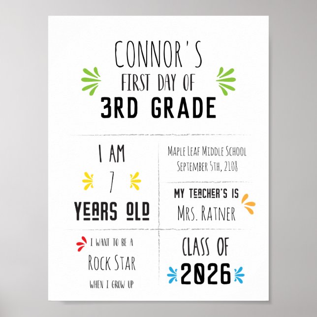 Kid's First Day of School Sign (Front)