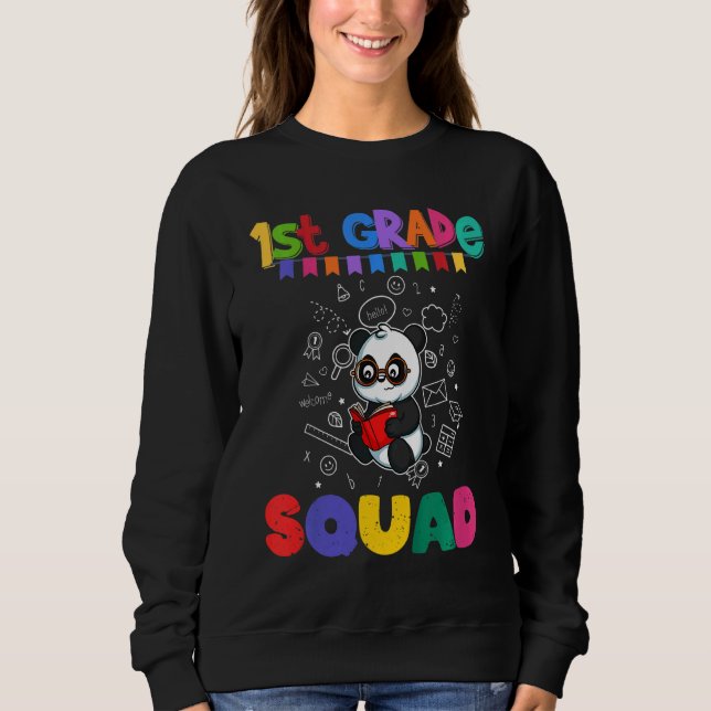 Kids First Grade Squad  Panda Bear Elementary Scho Sweatshirt (Front)