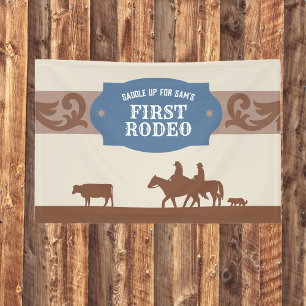 Kids FIrst Rodeo Blue/Brown Western Birthday Party Banner