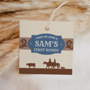 Kids FIrst Rodeo Blue/Brown Western Birthday Party Favour Tags