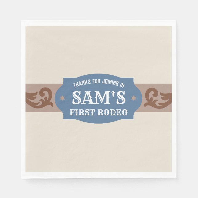 Kids FIrst Rodeo Blue/Brown Western Birthday Party Napkin (Front)