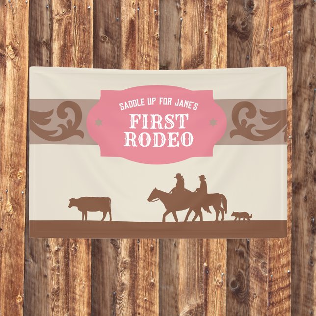 Kids FIrst Rodeo Pink/Brown Western Birthday Party Banner (Creator Uploaded)