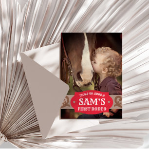 Kids FIrst Rodeo Red/Brown Western Photo Thank You Card