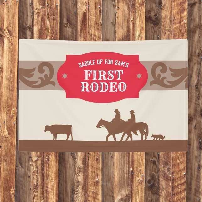 Kids FIrst Rodeo Red Western Birthday Party Banner (Creator Uploaded)
