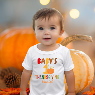 Kids First Thanksgiving Pumpkin Name Funny     Baby T-Shirt