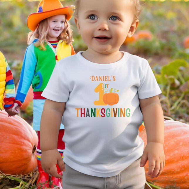 Kids First Thanksgiving Pumpkin Name Funny     Baby T-Shirt (Creator Uploaded)