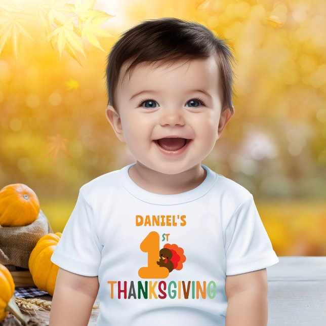 Kids First Thanksgiving Turkey Name Funny     Baby T-Shirt (Creator Uploaded)