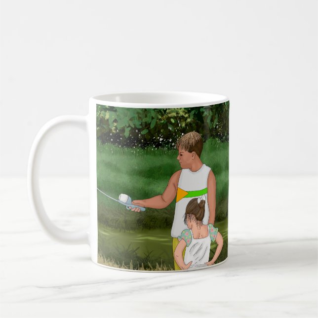 Kids Fishing at the Local Pond Coffee Mug (Left)
