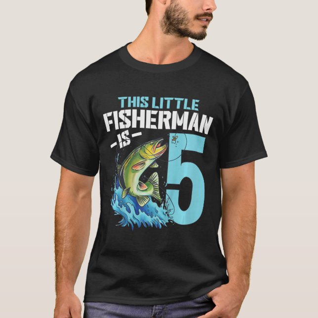 Kids Fishing Birthday Shirt 5 Year Old Boy Fisher  (Front)