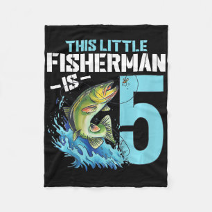 Kids Fishing Birthday Shirt 5 Year Old Boy Fisher Fleece Blanket