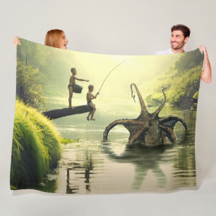 KIDS FISHING for MONSTER Fleece Blanket