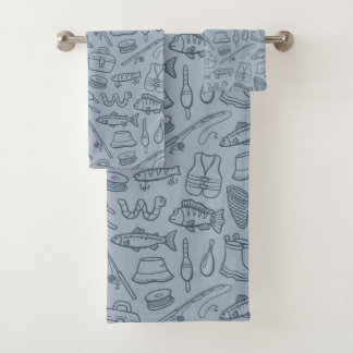 Kids Fishing Gear Fish Angler Hiking Camping Blue Bath Towel Set