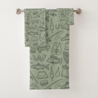 Kids Fishing Gear Fish Angler Hiking Camping Green Bath Towel Set