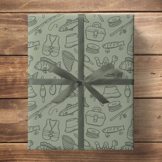 Kids Fishing Gear Fish Angler Hiking Camping Green Wrapping Paper