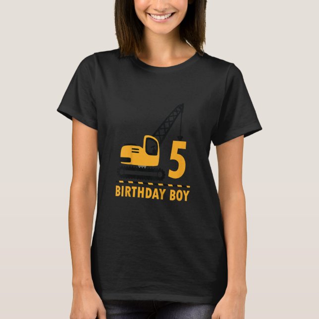 Kids Five 5 Years Old Birthday  Construction Crane T-Shirt (Front)