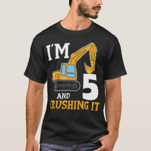 Kids Five 5Yr 5Th Birthday Digger Boy Construction T-Shirt