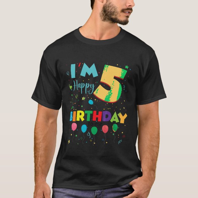 Kids Five 5yr 5th Birthday Happy Birthday Boys Gir T-Shirt (Front)