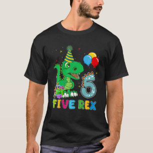 Kids Five Rex Birthday 5 Years Old Funny Dinosaur T-Shirt
