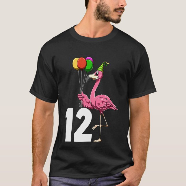 Kids Flamingo Birthday 12 Flamingo Theme 12th Birt T-Shirt (Front)