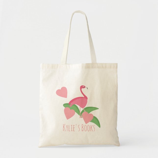 Kids Flamingo Hearts Library Book  Tote Bag (Front)