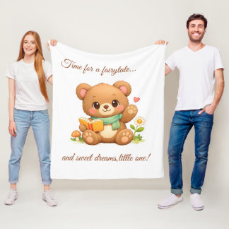 Kids Fleece Blanket | "Fairytale Reading Bear"