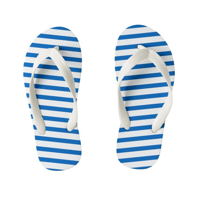 Kids Flip Flops-Royal Blue & White Stripes Kid's Thongs (Footbed)