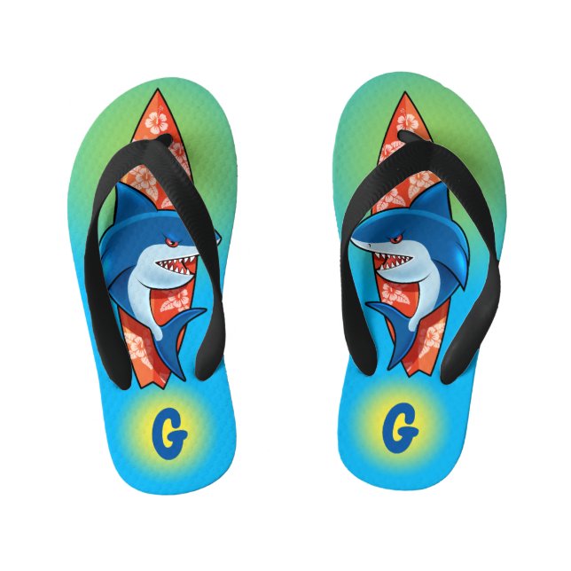 Kids Flip Flops Shark surf hippy boho custom (Footbed)
