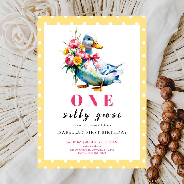 Kids Floral One Silly Goose First Birthday Invitation (Creator Uploaded)