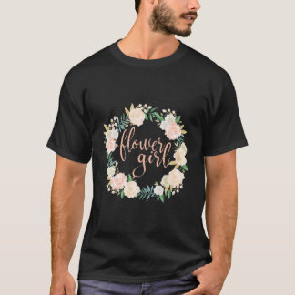 Kids Flower Girl Blush Floral Wreath Wedding T-Shirt