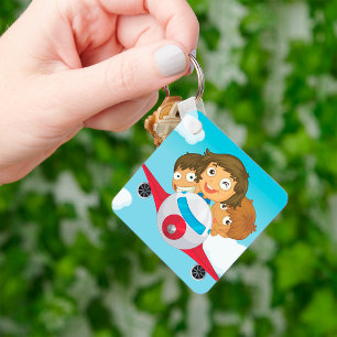 Kids Flying Aeroplane Cartoon Fun Aviation Key Ring