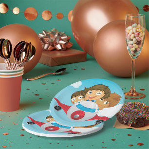 Kids Flying Aeroplane Cartoon Fun Aviation Paper Plate