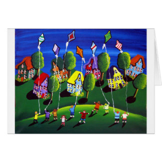 Kids Flying Kites Folk Art