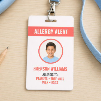 Kids Food Allergy Medical Alert ID Badge