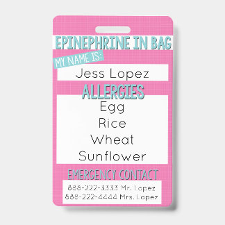 Kids Food Allergy Medical Alert Tag - Badge ID Badge