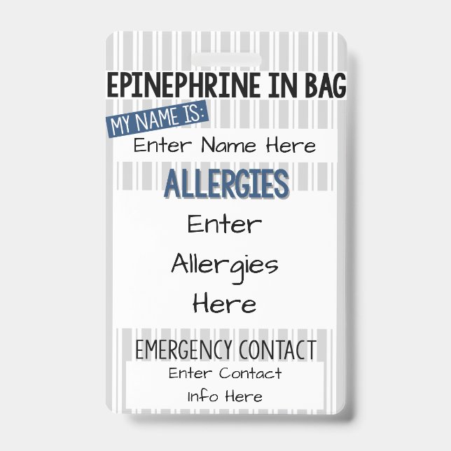 Kids Food Allergy Medical Allergy Alert ID Badge (Front)