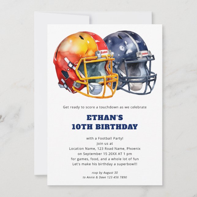 Kids Football Birthday Orange Blue Invitation (Front)
