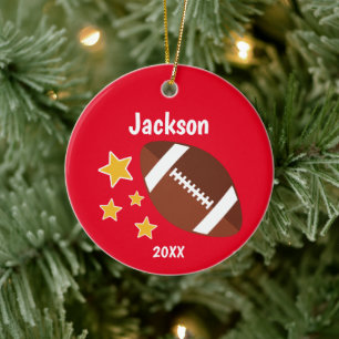 Kids Football Stars Red Personalised Ceramic Ornament