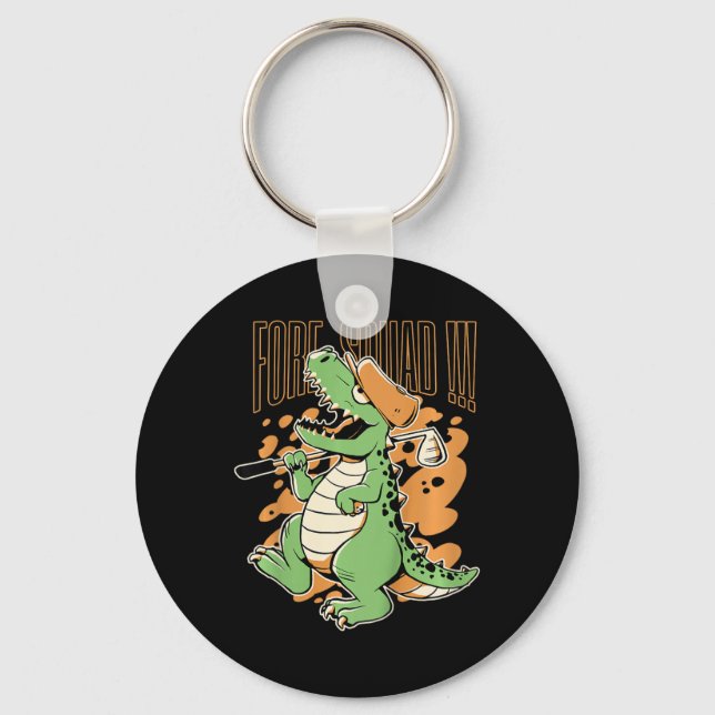 Kids Fore Squad T-rex Dinosaur Golf Player Graphic Key Ring (Front)