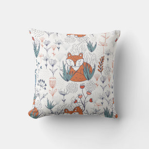 Kid's forest illustration, foxes and flowers. cushion