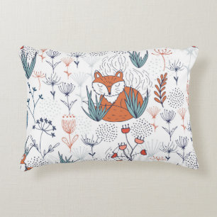 Kid's forest illustration, foxes and flowers. decorative cushion