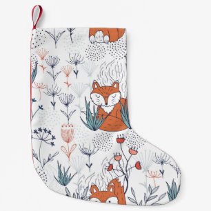 Kid's forest illustration, foxes and flowers. small christmas stocking