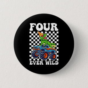 Kids Four Ever Wild Dinosaur Monster Truck 4th Bir 6 Cm Round Badge