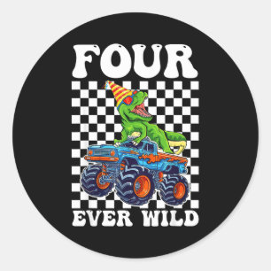 Kids Four Ever Wild Dinosaur Monster Truck 4th Bir Classic Round Sticker